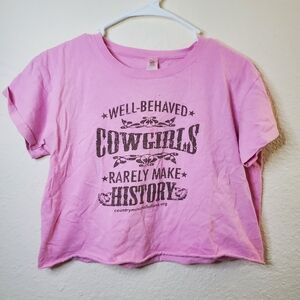 Anvil Pink Short Sleeve Short Cowgirl Graphic Shirt Med Rodeo Girly Country